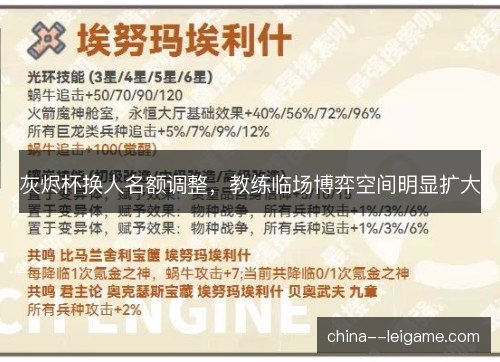 灰烬杯换人名额调整，教练临场博弈空间明显扩大